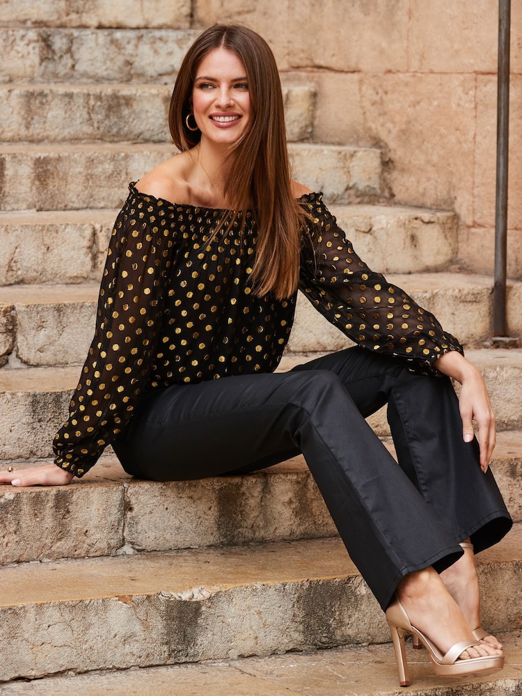 Sosandar Black Spot Bardot Top - Image 5 of 5