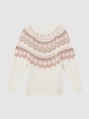 Reiss Pink Blythe 9-14 yrs Fairisle Pattern Knitted Jumper - Image 2 of 5