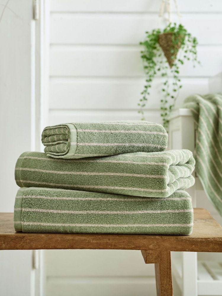 Deyongs Sage Malmo 100% Cotton Stripe Towel - Image 1 of 3 Deyongs Sage Malmo 100% Cotton Stripe Towel - Image 1 of 3