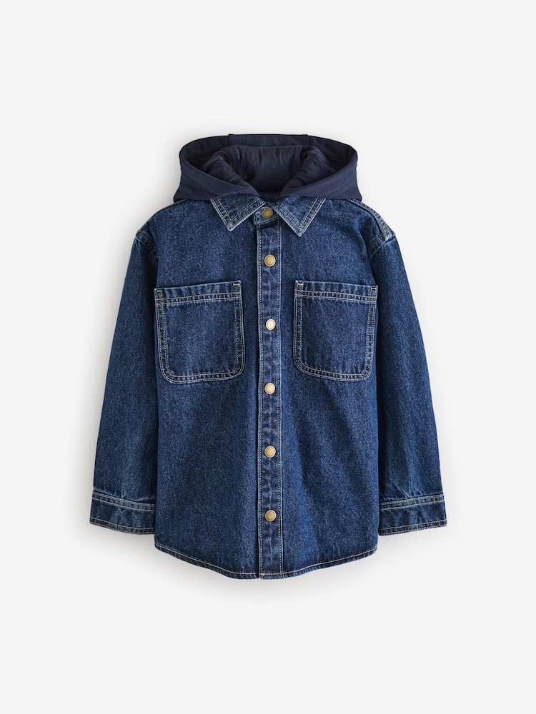 Denim Dark Wash Hooded 100% Cotton Shirt - Image 1 of 1