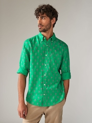 Green Signature 100% Linen Long Sleeve Shirt - Image 1 of 6