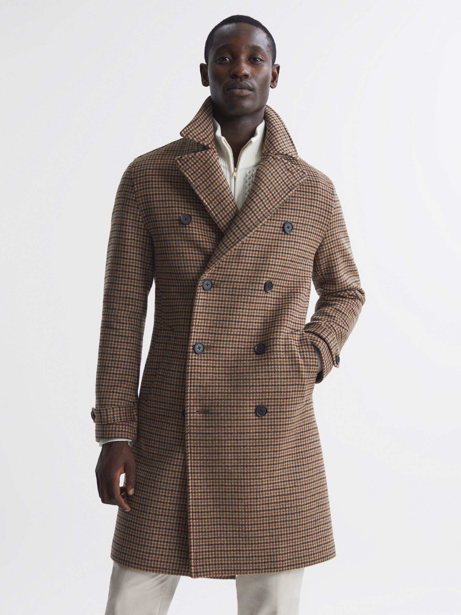 Buy Reiss Camel Unity Modern Fit Wool Blend Double Breasted Dogtooth Coat from the Next UK online shop