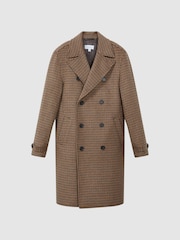 Reiss Camel Unity Modern Fit Wool Blend Double Breasted Dogtooth Coat - Image 2 of 6