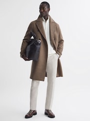 Reiss Camel Unity Modern Fit Wool Blend Double Breasted Dogtooth Coat - Image 3 of 6