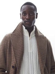 Reiss Camel Unity Modern Fit Wool Blend Double Breasted Dogtooth Coat - Image 4 of 6