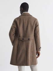 Reiss Camel Unity Modern Fit Wool Blend Double Breasted Dogtooth Coat - Image 5 of 6