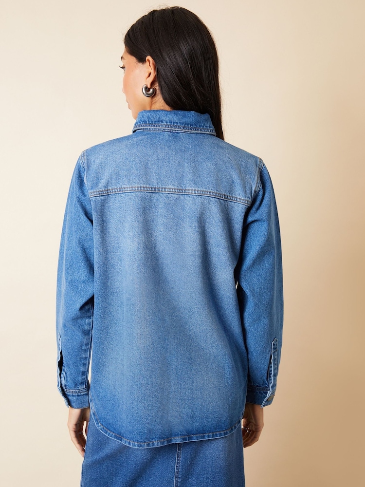 Threadbare Blue 100% Cotton Curved Hem Denim Shacket - Image 2 of 5 Threadbare Blue 100% Cotton Curved Hem Denim Shacket - Image 2 of 5