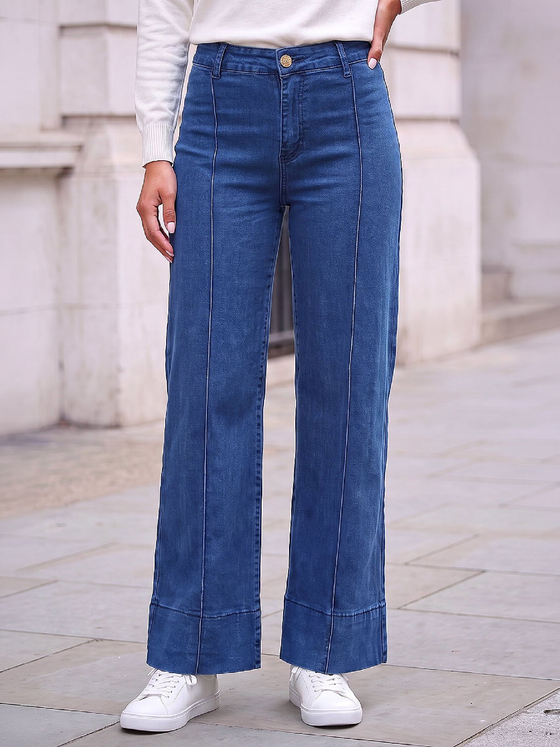 Buy Roman Blue Petite Seam Detail Denim Trousers from Next USA