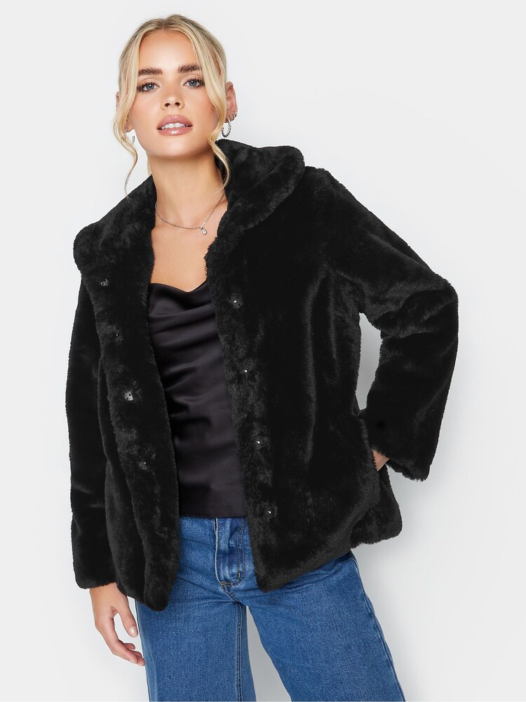 PixieGirl Petite Black Plush Faux Fur Coat - Image 1 of 4