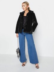 PixieGirl Petite Black Plush Faux Fur Coat - Image 3 of 4