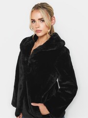 PixieGirl Petite Black Plush Faux Fur Coat - Image 4 of 4