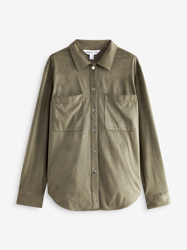Khaki Green Suede Shirt Jacket - Image 1 of 1