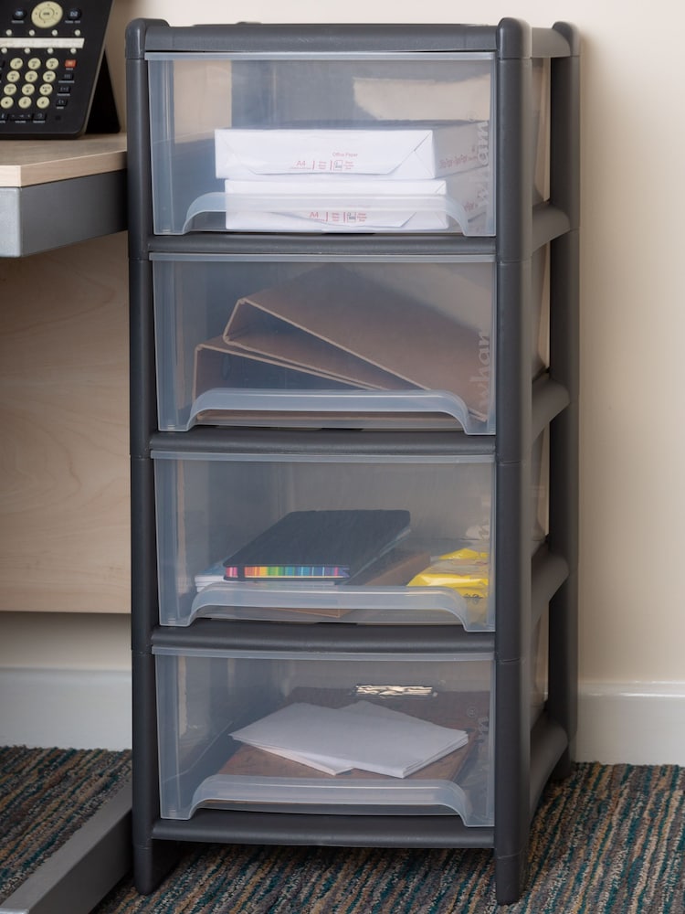 Wham Grey 1 x Deep 4 Drawer Tower Home and Office Storage Organisation - Image 1 of 6