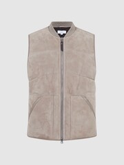 Reiss Taupe Cobar Suede Quilted Sleeveless Gilet - Image 2 of 5