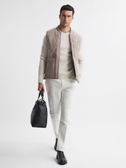 Reiss Taupe Cobar Suede Quilted Sleeveless Gilet - Image 3 of 5
