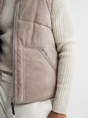 Reiss Taupe Cobar Suede Quilted Sleeveless Gilet - Image 4 of 5