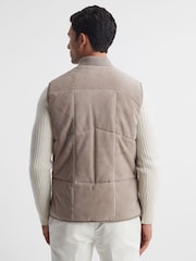 Reiss Taupe Cobar Suede Quilted Sleeveless Gilet - Image 5 of 5
