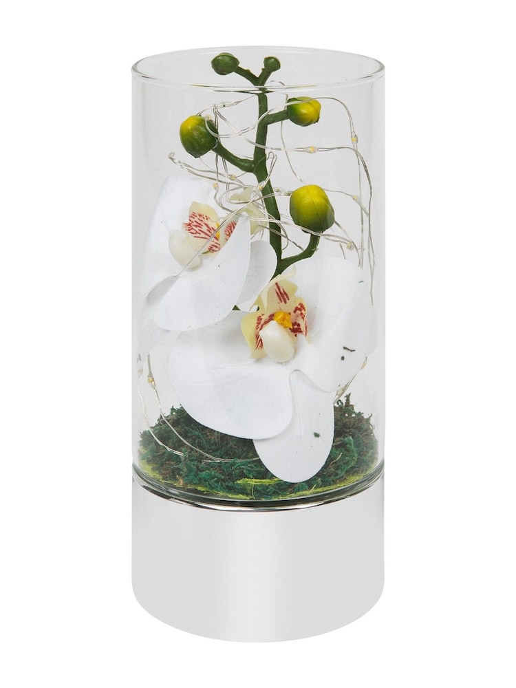 Widdop White Glass Tube Vase With Flowers and LED 20 cm - Image 1 of 3