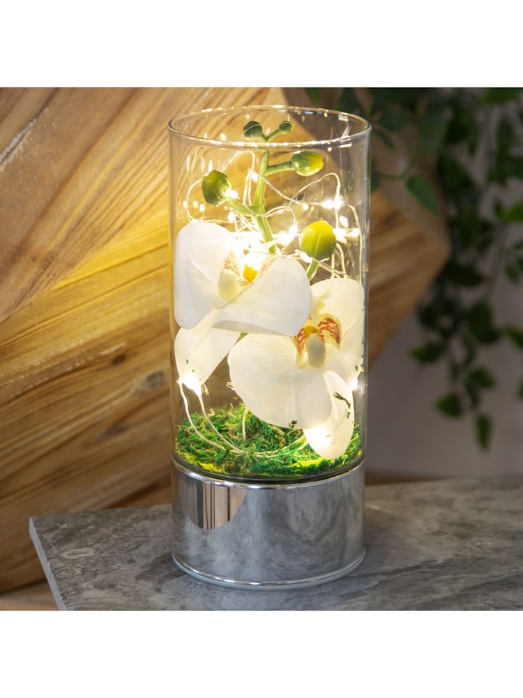 Widdop White Glass Tube Vase With Flowers and LED 20 cm - Image 2 of 3