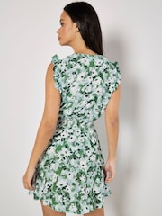 Apricot Green Floral Crepe Mini Dress - Image 3 of 5