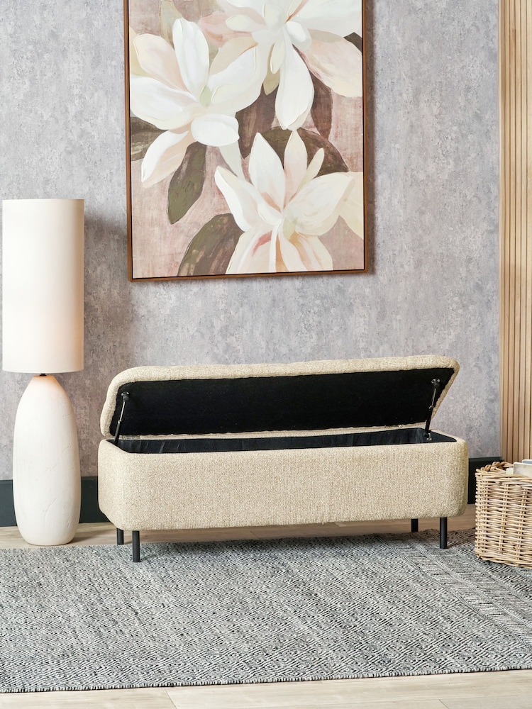 Pacific Mocha Textured Storage Ottoman with Metal Legs - Image 2 of 7