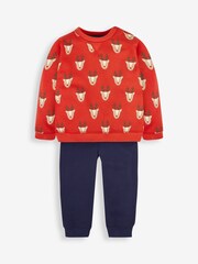 JoJo Maman Bébé Red Boys' Reindeer Sweatshirt & Jogger With Pet In Pocket Set - Image 1 of 5