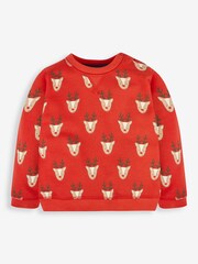 JoJo Maman Bébé Red Boys' Reindeer Sweatshirt & Jogger With Pet In Pocket Set - Image 2 of 5