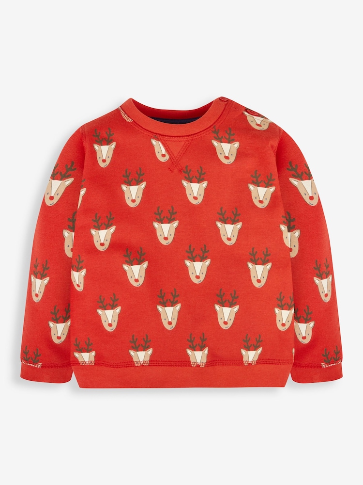 JoJo Maman Bébé Red Boys' Reindeer Sweatshirt & Jogger With Pet In Pocket Set - Image 2 of 5