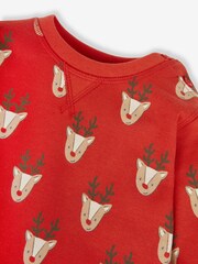 JoJo Maman Bébé Red Boys' Reindeer Sweatshirt & Jogger With Pet In Pocket Set - Image 4 of 5