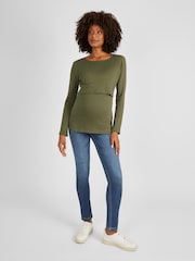JoJo Maman Bébé Khaki Ribbed Maternity & Nursing Jersey Top - Image 2 of 4