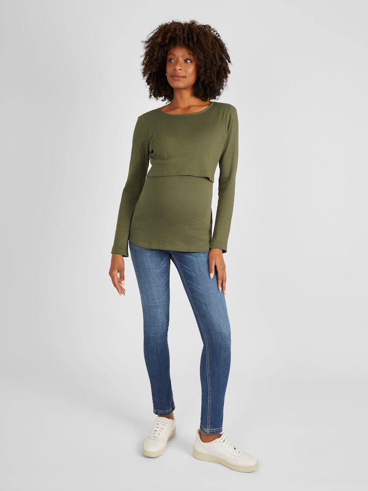 JoJo Maman Bébé Khaki Ribbed Maternity & Nursing Jersey Top - Image 2 of 4