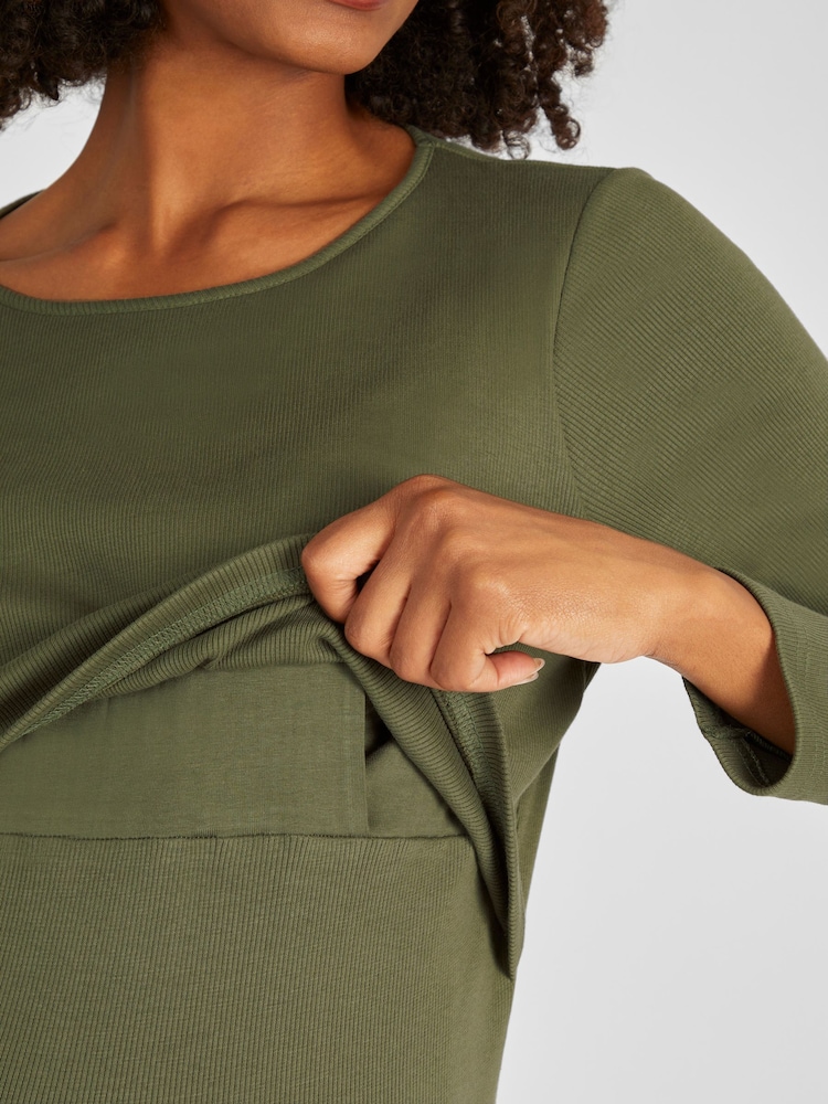 JoJo Maman Bébé Khaki Ribbed Maternity & Nursing Jersey Top - Image 4 of 4