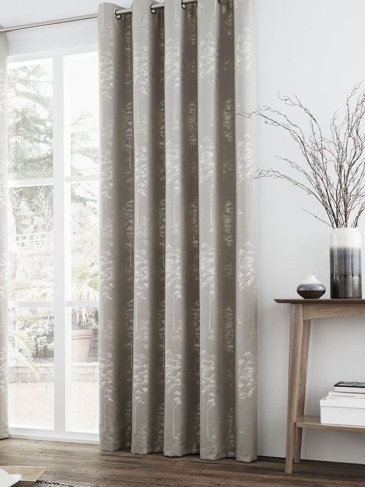 Curtina Stone Elmwood Luxury Jacquard Eyelet Curtains - Image 1 of 4