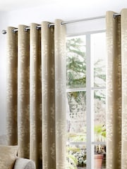 Curtina Stone Elmwood Luxury Jacquard Eyelet Curtains - Image 2 of 4