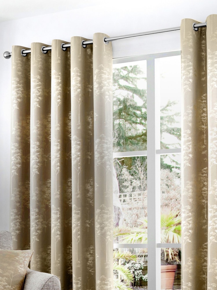 Curtina Stone Elmwood Luxury Jacquard Eyelet Curtains - Image 2 of 4