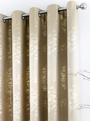 Curtina Stone Elmwood Luxury Jacquard Eyelet Curtains - Image 3 of 4