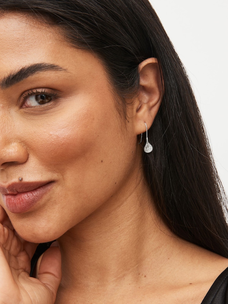 Silver Tone Sparkle Petal Drop Earrings - Image 1 of 4