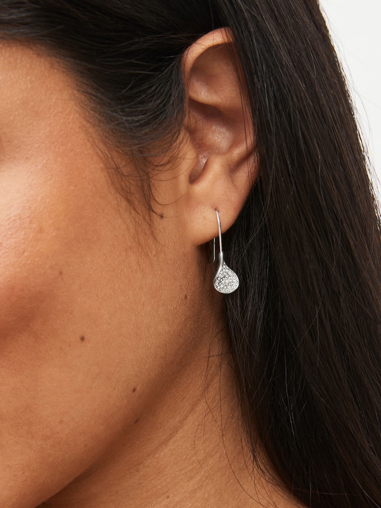 Silver Tone Sparkle Petal Drop Earrings - Image 2 of 4