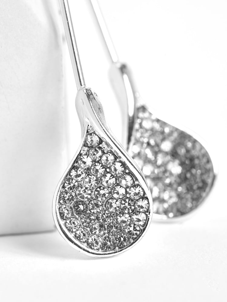 Silver Tone Sparkle Petal Drop Earrings - Image 4 of 4