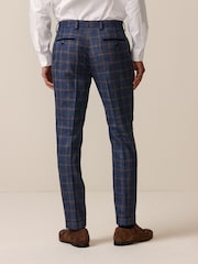 Bright Blue Skinny Fit Trimmed Check Suit Trousers - Image 3 of 9