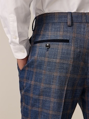 Bright Blue Skinny Fit Trimmed Check Suit Trousers - Image 5 of 9