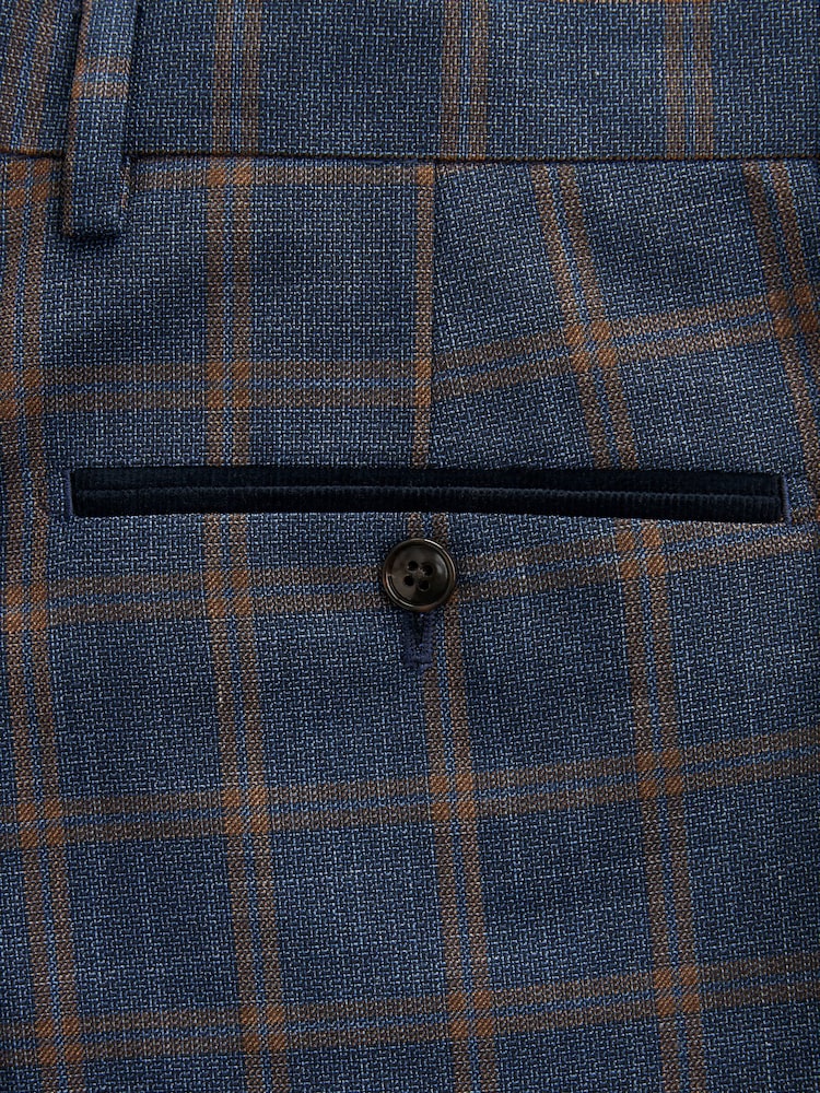 Bright Blue Skinny Fit Trimmed Check Suit Trousers - Image 9 of 9