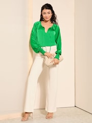 Friends Like These Green Tie Neck Long Sleeve Blouse - Image 3 of 4