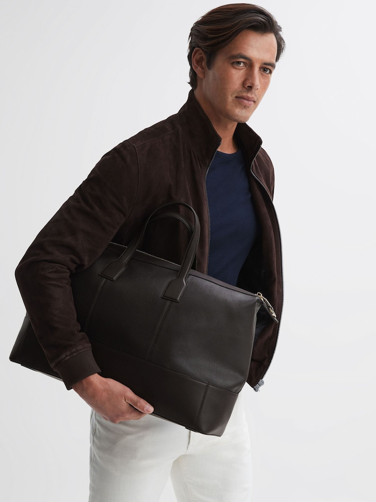 Reiss Chocolate Carter Leather Holdall - Image 2 of 5