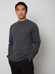 Threadbare Grey Cable Knit Crew Neck Jumper - Image 1 of 4