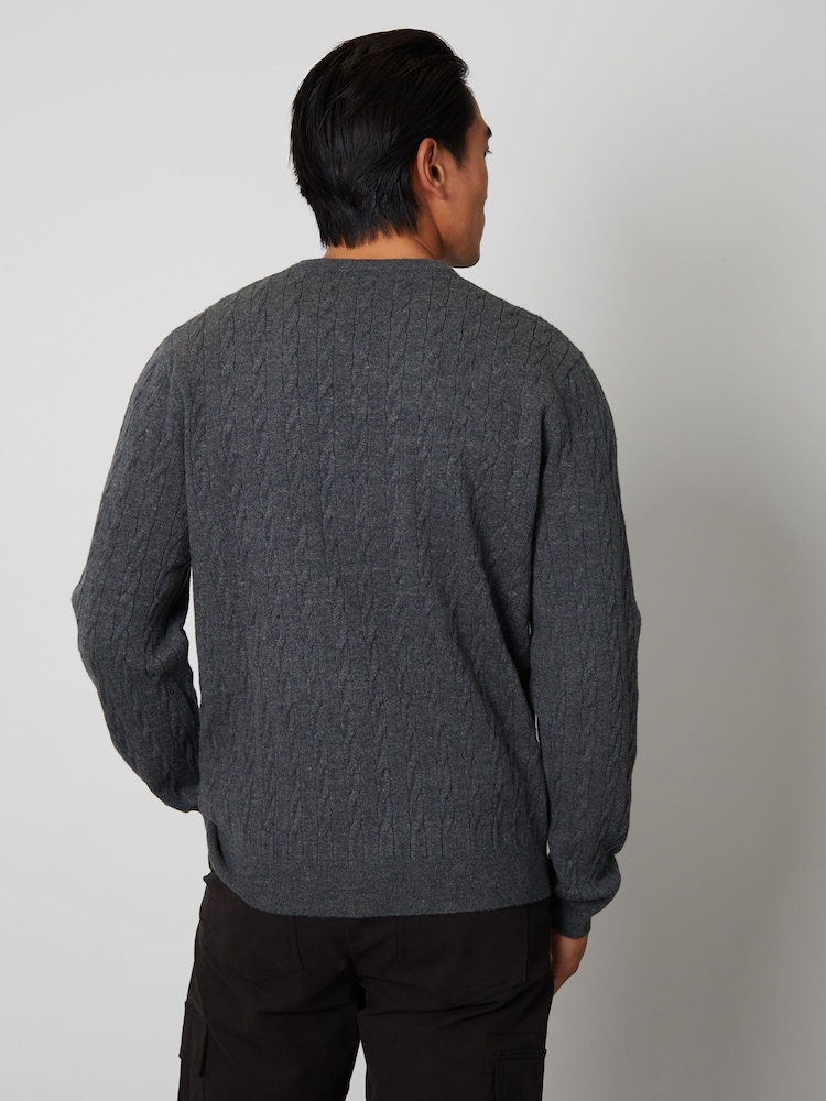 Threadbare Grey Cable Knit Crew Neck Jumper - Image 2 of 4