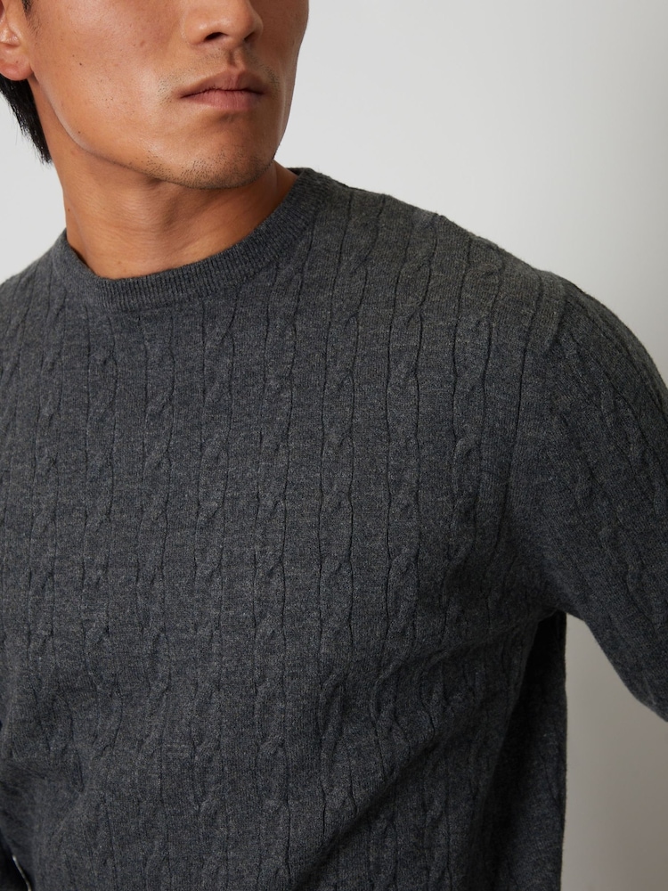 Threadbare Grey Cable Knit Crew Neck Jumper - Image 4 of 4