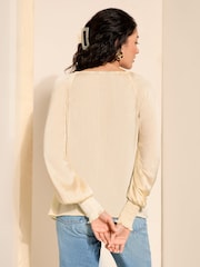 Friends Like These Champagne Gold Tie Neck Long Sleeve Blouse - Image 2 of 4