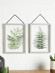 Set of 2 Green Floating Botanicals in Grey Hanging Framed Wall Art - Image 1 of 4