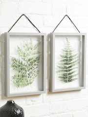 Set of 2 Green Floating Botanicals in Grey Hanging Framed Wall Art - Image 2 of 4